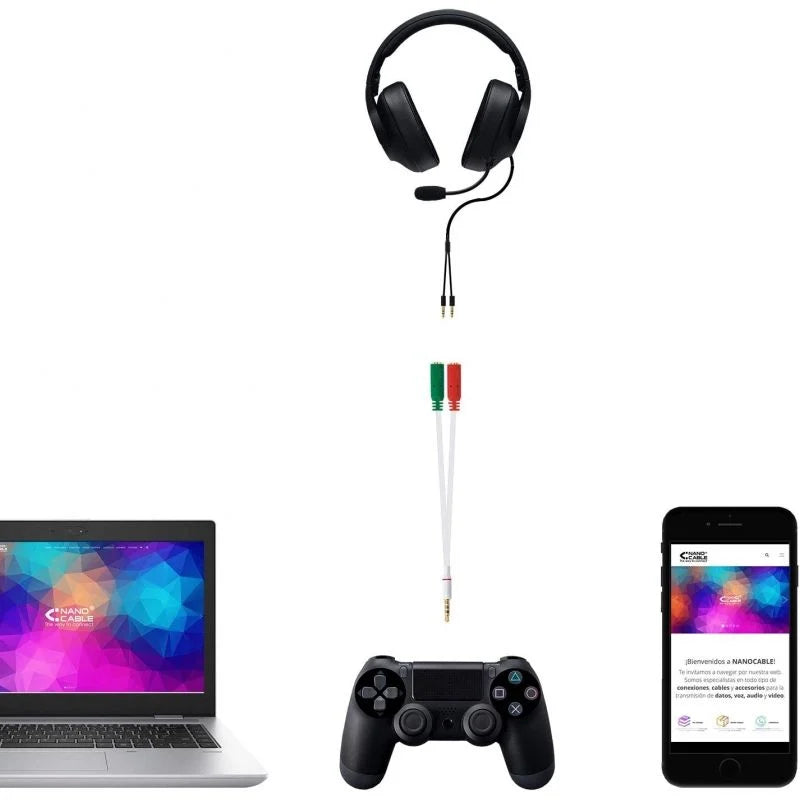 Cable Estéreo Nanocable 10.24.1201/ Jack 3.5 Macho - 2x Jack 3.5 Hembra/ 20cm/ Blanco