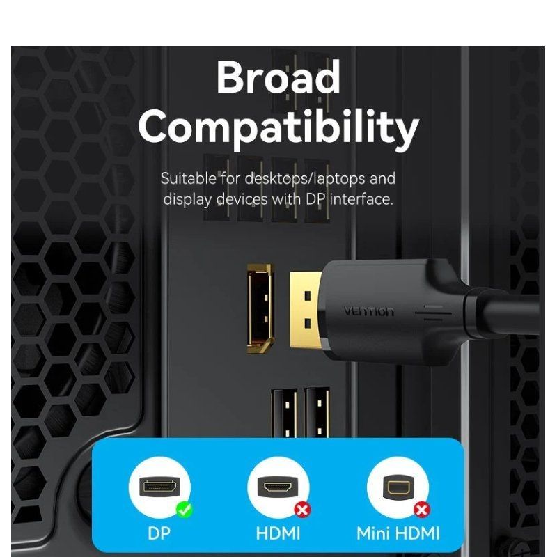 Cable DisplayPort Vention HAKBG/ DisplayPort Macho - DisplayPort 4K Macho/ 1.5m/ Negro