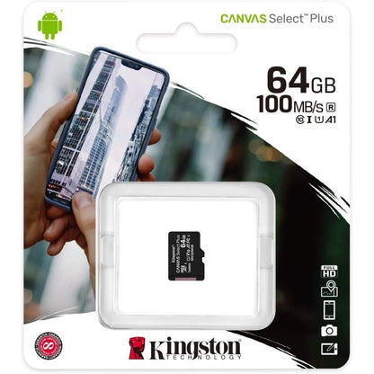 Tarjeta de Memoria Kingston CANVAS Select Plus 64GB microSD XC/ Clase 10/ 100MBs