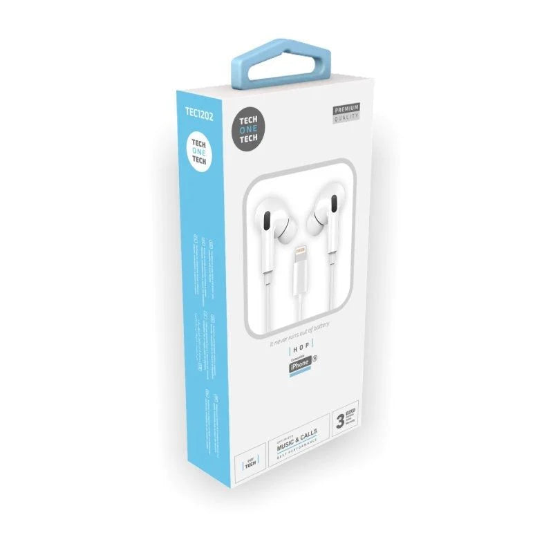 Auriculares Intrauditivos Tech One Tech earTECH HOP TEC1202/ con Micrófono/ Lightning/ Blancos