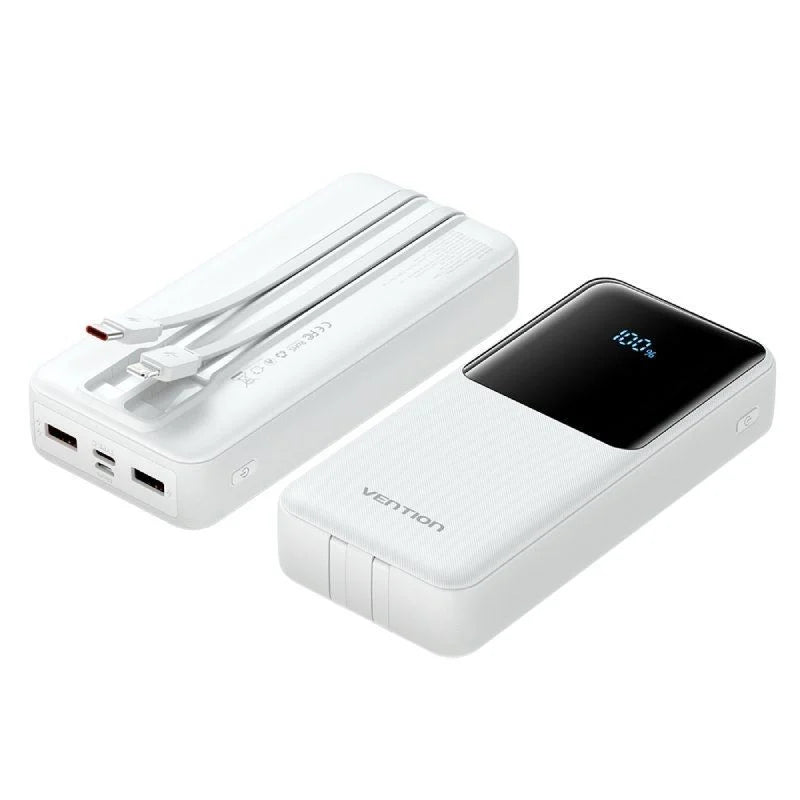 Powerbank 20000mAh Vention FHPW0/ 22.5W/ Blanca/ Incluye Cable USB TIpo-C y Lightning